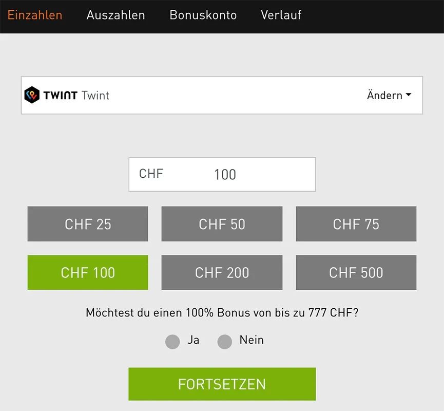 Mobile Casino777 Kasse für Ein- und Auszahlungen