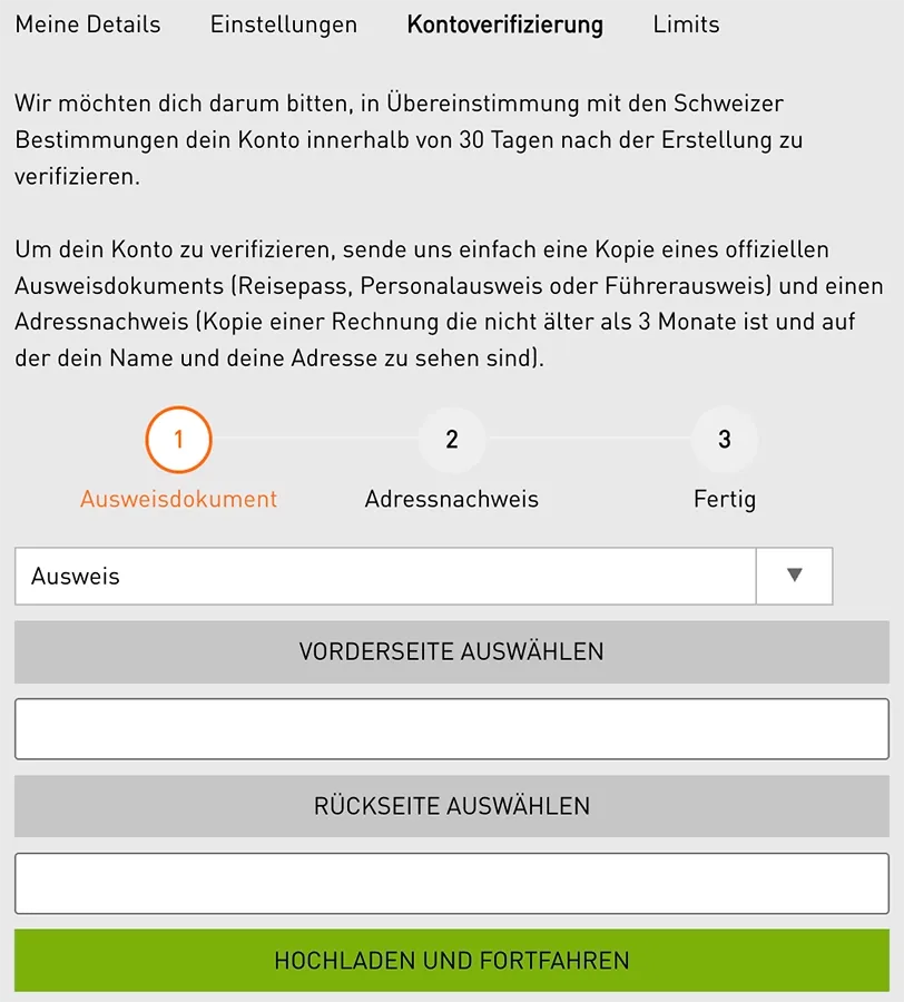 Casino777 Kontoverifizierung mit Ausweis und Adressnachweis